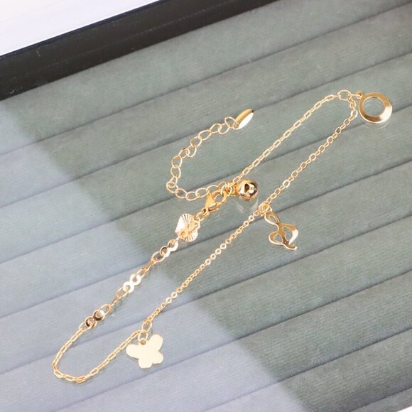 "Rose Gold Plated Anklet with Butterfly & Circle Charm Design, XPAL1065 - Picture 1 of 12